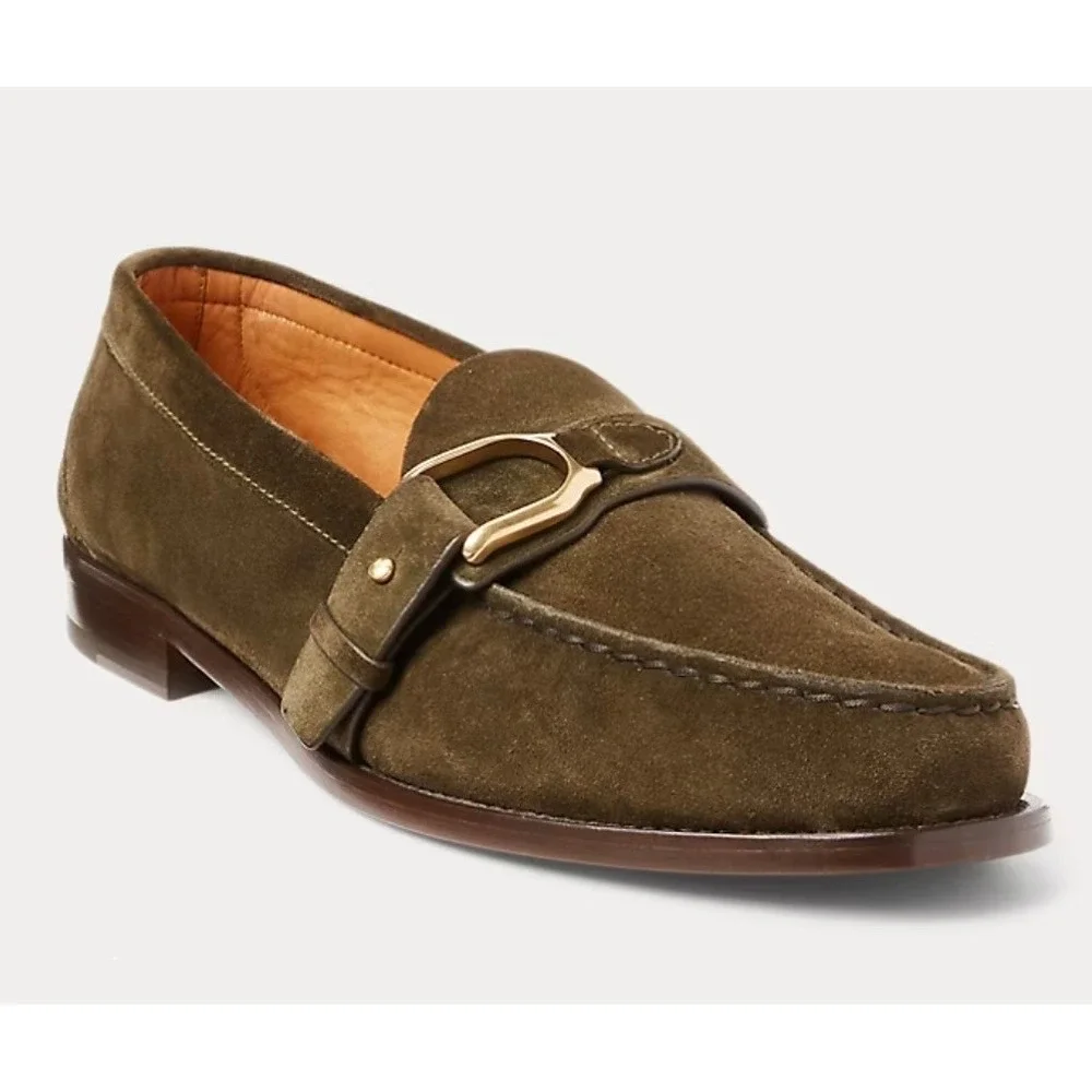 Ralph Lauren Purple Label Perrin Loafer Mens 8.5 D Petrol Olive Calf Suede Italy